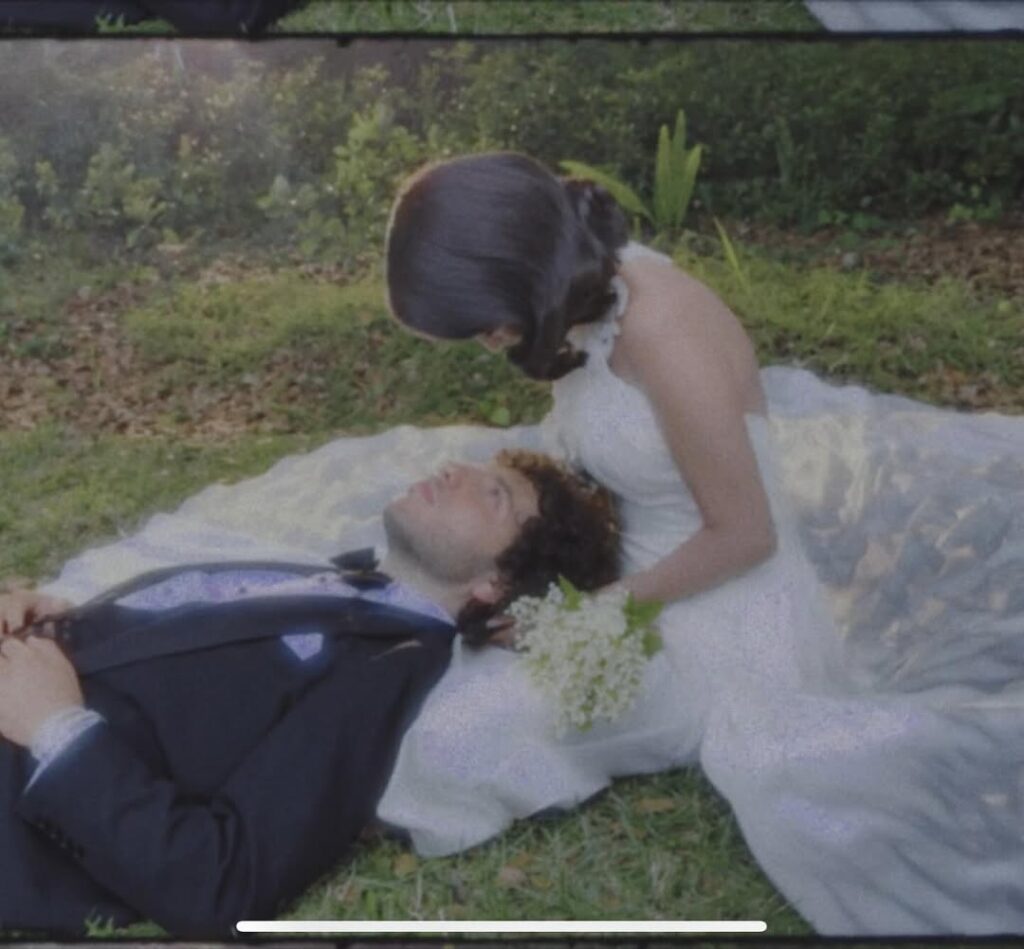 intimate romantic wedding couple moment lying on grass Carlifornia wedding